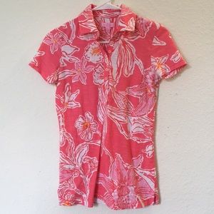 Lilly Pulitzer floral pink polo size small